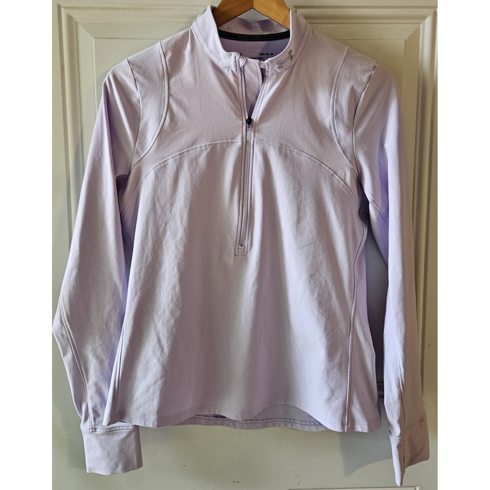 EUC Under Armour HeatGear Womens MD 1/4 Zip Pullover Lavender Long Sleeve Fitted